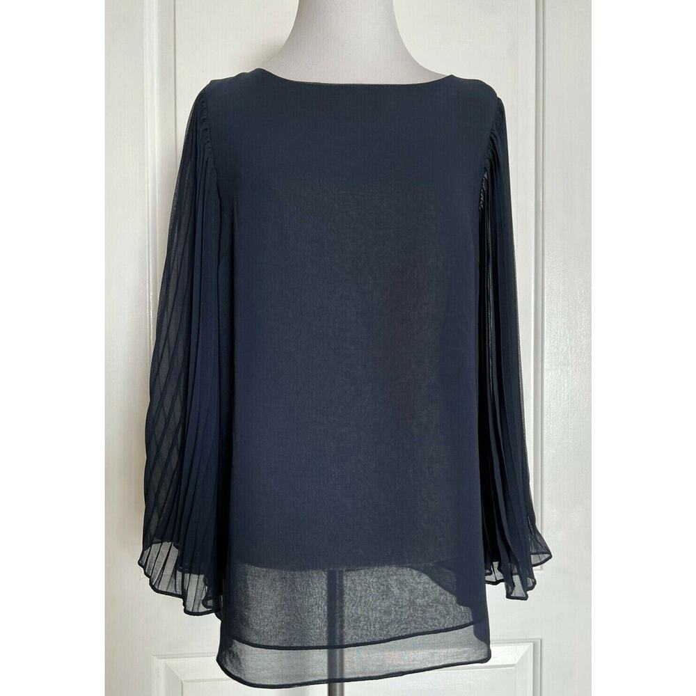 MM Couture by Miss Me Designer Bell Pleated 3/4 Sleeve Semi Sheer Blouse Top M